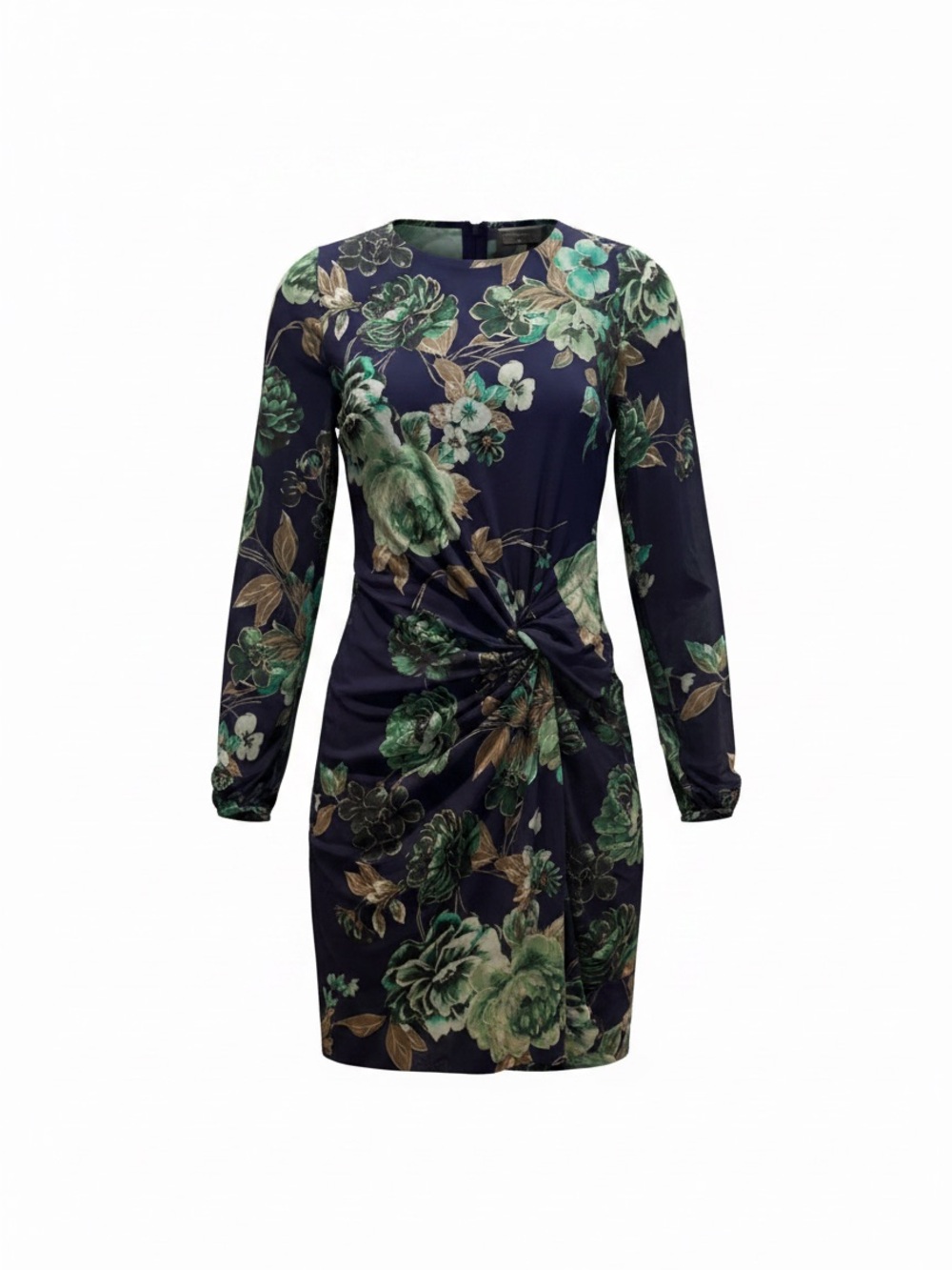 Leslie Fay Navy and Green Floral Long Sleeve Dress